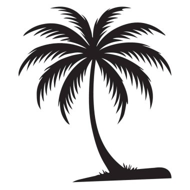 Bir palmiye ağacı içeren siluet vektör çizimi, tropik ada tatili tasarımları ve yaz temalı projeler için mükemmel.
