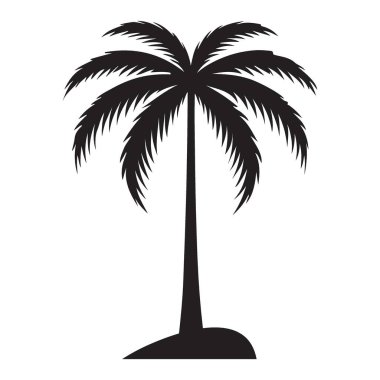 Tropik plaj temaları ve tatil projeleri için basit bir palmiye ağacı tasarımının silüet vektör çizimi.