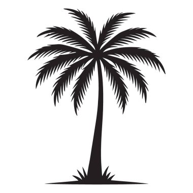Basit bir palmiye ağacı siluetinin vektör çizimi. Tropikal temalar, tatil promosyonları veya plaj projeleri için mükemmel grafik tasarımı.