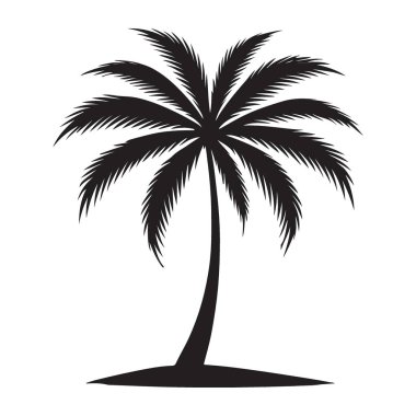 Bir palmiye ağacının vektör silueti çizimi, tatil temalı tasarımlara, plaj promosyonlarına veya yaz etkinlikleri duyurularına tropikal bir dokunuş eklemek için mükemmel.