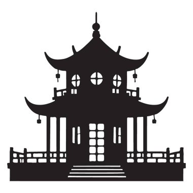 Klasik Asya mimarisini temsil eden ayrıntılı bir pagoda 'nın siluet vektör çizimi. Kültür, seyahat veya mimari projeler için ideal.