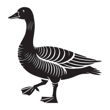 Ayrıntılı yürüyen kaz silueti vektör çizimi. Bu kuş grafik tasarımı logo, doğa temalı projeler veya eğitim kaynakları yaratmak için idealdir. Herhangi bir tasarım amacı için siluet resmini temizle.