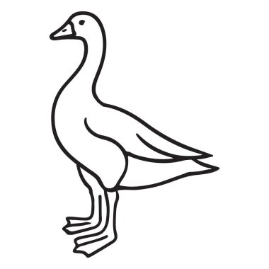 Ayakta duran bir ördeğin temiz ve minimalist çizimi. Çeşitli tasarım ve yaratıcı projeler için mükemmel vektör çizimi.