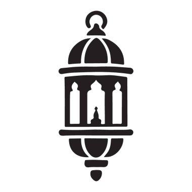 Ramazan fenerinin zarif siyah silueti. Ramazan, bayram ve Müslüman kültürü ile ilgili tasarımlar için mükemmel bir sembol..