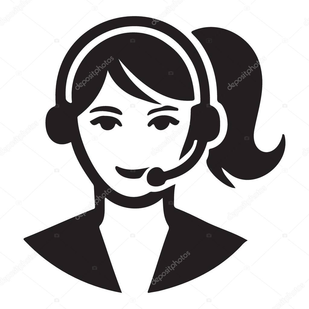 Explore a friendly female customer support silhouette vector, perfect for help desk, support centers, or business materials. This illustration is designed to create a welcoming atmosphere.