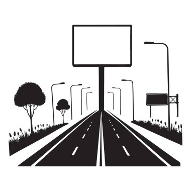 Yol Manzarası Siluet Vektör İllüstrasyon Billboard Ağaçları Tasarımı