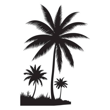Siluet Palmiye Ağaçları Vektör İllüstrasyon Tropikal Cennet Manzarası