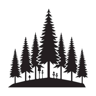 Çam Ağacı Ormanı Silueti Vektör Manzara Doğa Macerası