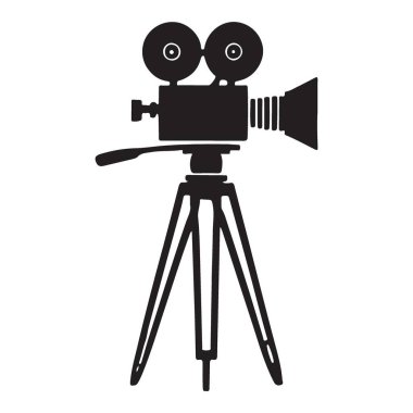 Vintage Movie Camera Siluet Simge Film Endüstrisi İllüstri Vektörü