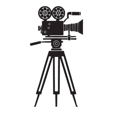 Film Çekimi İçin Tripod 'lu Profesyonel Film Kamerası Silueti