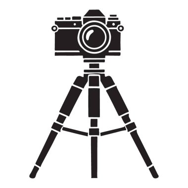Modern DSLR Kamera Silueti Tripod Fotoğraf İllüstrasyonunda