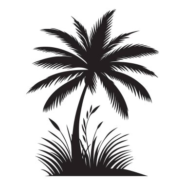 Tropikal tema için vektör biçiminde palmiye ağacı silueti çizimi
