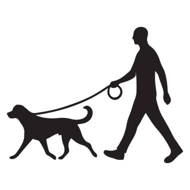 Leash Vector Illustration Art 'ta Erkek Yürüyen Köpeğin Silueti