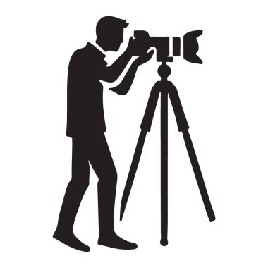 Tripod Vektör İllüstrasyonunda Kameralı Fotoğrafçının Silueti