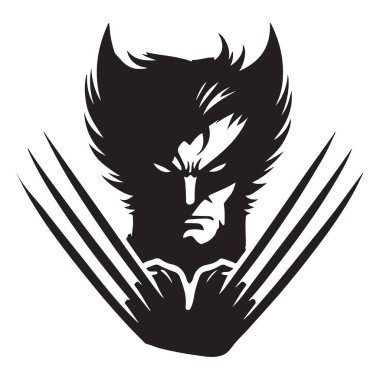 Ön manzara Wolverine yüzü ve pençeleri Siluet illüstrasyon Vektör Sanatı