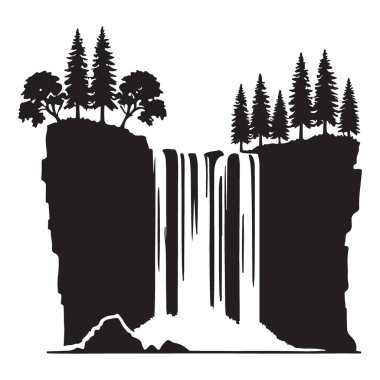 Büyük Şelale Manzarası Siluet Vektör Resimleri Yoğun Ağaçlarla