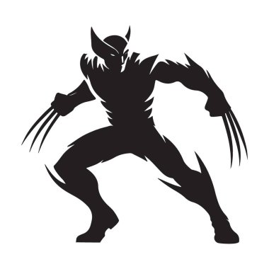 Wolverine vektör silueti illüstrasyon dinamik poz Marvel çizgi roman simgesi