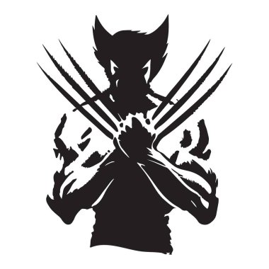 Wolverine silueti, Marvel Çizgi Roman Süper Kahramanı eyleme hazır.