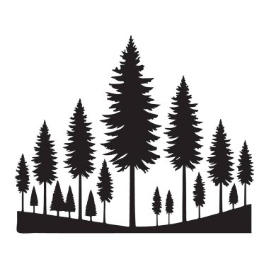 Silüet çam ve yeşil ağaçların çeşitliliği orman vektörü grafiği
