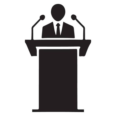 Siluet halka açık konuşma podyumu ve mikrofon vektör çizimi tasarımı