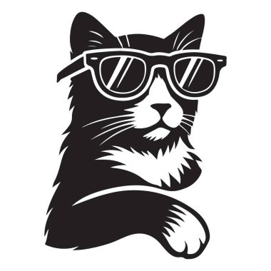 Cool Cat Silueti Güneş Gözlüğü Vektör Çizimi Takıyor