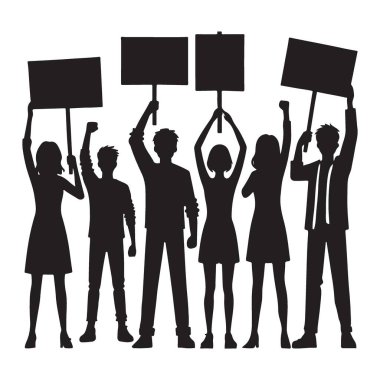 Kalabalık Silueti İşaretler ve Yumruklarla Protesto Ediyor
