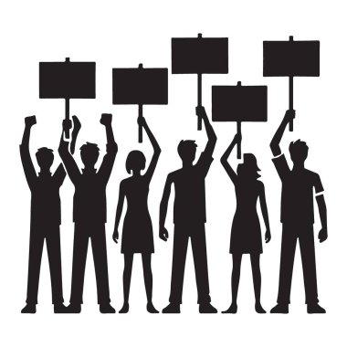 Protestocuların Siluet Kalabalığı İşaret Vektörü Resimlerini Tutuyor