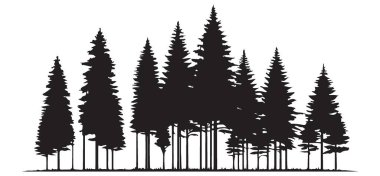 Yoğun Orman Ağaçları Siluet Resimli Vektör Kaynak Tasarımı