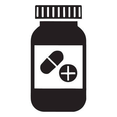 Sağlık ve İlaç Ürünleri için İlaç Şişesi Siluet Vektör İllüstrasyonu