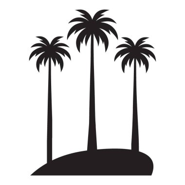Siluet Tropikal Cennet Palmiye Ağaçları ve Ada Simgesi İllüstrasyonu