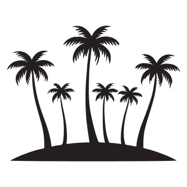 Plaj tatil vektör çizimi için palmiye ağaçları siluet adası