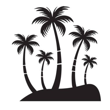 Beş Palmiye Ağaçları Siluet Vektör Resimlendirme Tropikal Ada Tasarımı