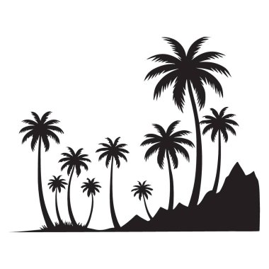 Bereketli Palmiye Ağaçları Siluet Vektör Çizimi Tropikal Dağ Manzarası