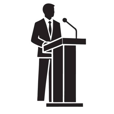 Podyumdaki Sözcü Silueti Halka Açık Konuşma Yapıyor