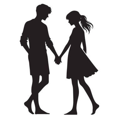 Genç Çift Yürüyen Eller Siluet Vektör İllüzyon Sanatı