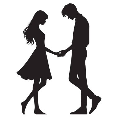 Samimi Genç Çift Elleri Tutuyor Siluet Vektör Sanatı Grafiksel