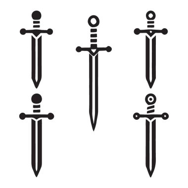 Grafik Projeler için Beş Eşsiz Kara Kılıç Siluet Vektör Tasarımı