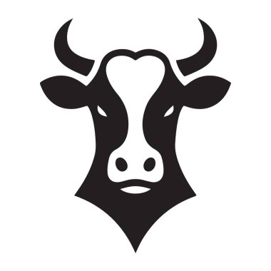 Dost Canlısı İnek Başlı Çizgi Film Silueti Vektör İllüstrasyon Sanat Yazdırma Tablosu