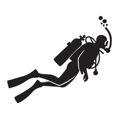 Black Scuba Dalgıcı Silueti Derin Deniz Keşif Vektörü Grafiksel