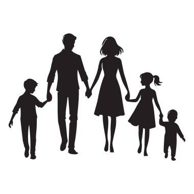 Siluet Aile Vektörü Sanatı Birlik Sevgisi ve Aile Birliğini Gösteriyor