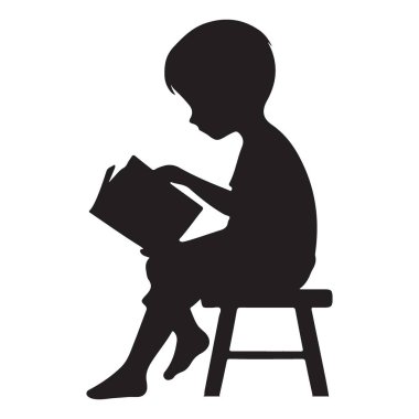 Dışkı Vektörü İllüstrasyonu Üzerine Kitap Okuyan Çocuğun Silueti