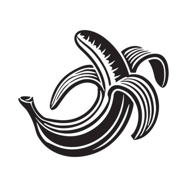 Soyulmuş Tropikal Muz Vektörü Silueti Simge Grafik Sanat Tasarımı