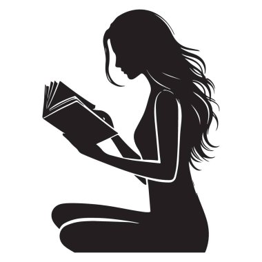 Kitap Sanatıyla Zeminde Bacak bacak üstüne atmış Okurken Kadın Silueti