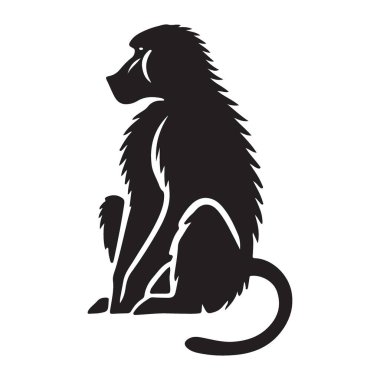 Oturan Babun Siluet Vektör İllüstrasyon Tasarımı Primat Hayvan Teması