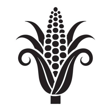 Süslü Mısır Koçanı Siluet Vektör Sanatı Dekoratif Yapraklarla