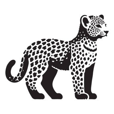 Ayrıntılı Siyah Leopar Resimlendirme Vektörü Grafik Sanat Tasarımı