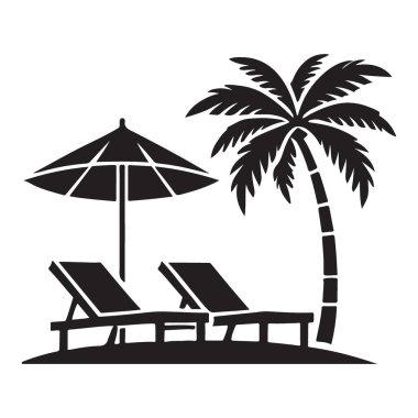 Tropikal Plaj Kaçışı Palmiye Ağaçları ve Salon Sandalyeleri Vektörü