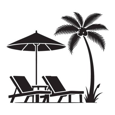 Palm ve Lounge Sandalyeli Mükemmel Tropikal Plaj Kaçamağı