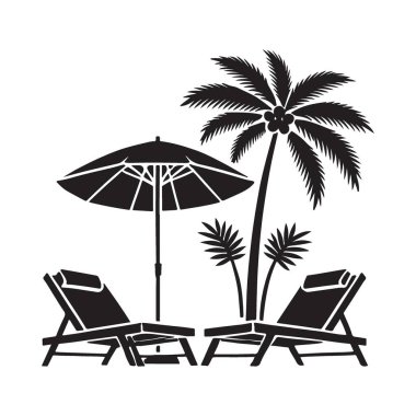 Tropikal Plaj Gevşeme Vektör Sahnesi Palmiye Ağaçları ve Sandalyeleri