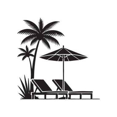 Palm Trees Güverte Sandalyeleri ve Şemsiyeli Tropik Plaj Cenneti